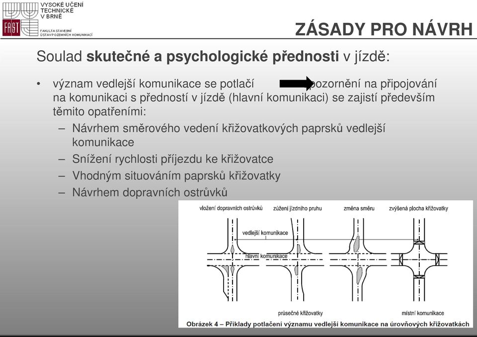 opatřeními: Návrhem směrového vedení křižovatkových paprsků vedlejší komunikace Snížení rychlosti