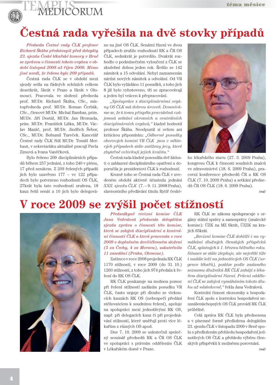 Zatímco v roce 2008 projednala RK ČLK 1170 stížností, v roce 2009 (do 31. 10.) 1260 stížností, z toho jich 974 předala k řešení do RK OS ČLK.