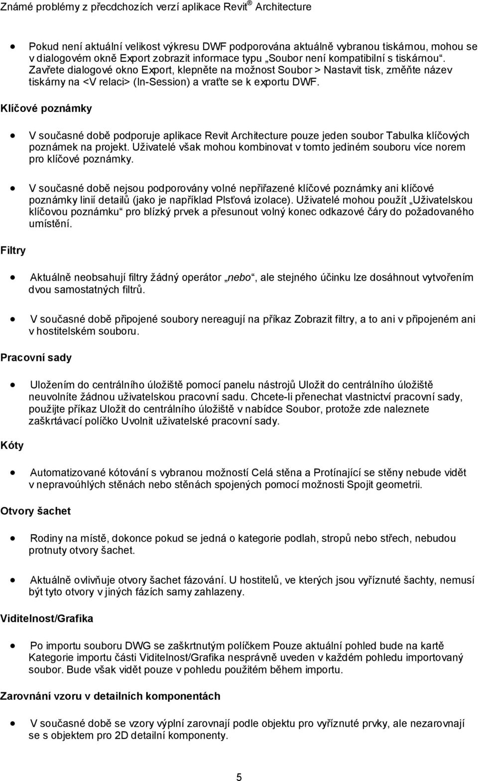 Klíčové poznámky V současné době podporuje aplikace Revit Architecture pouze jeden soubor Tabulka klíčových poznámek na projekt.