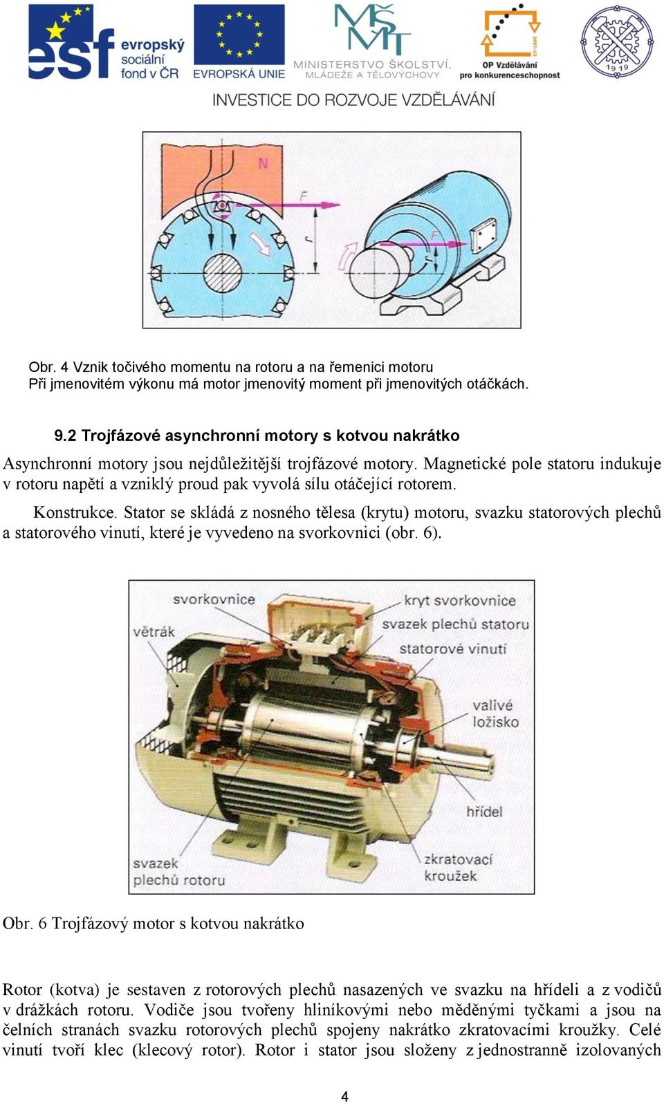 Magnetické pole statoru indukuje v rotoru napětí a vzniklý proud pak vyvolá sílu otáčející rotorem. Konstrukce.