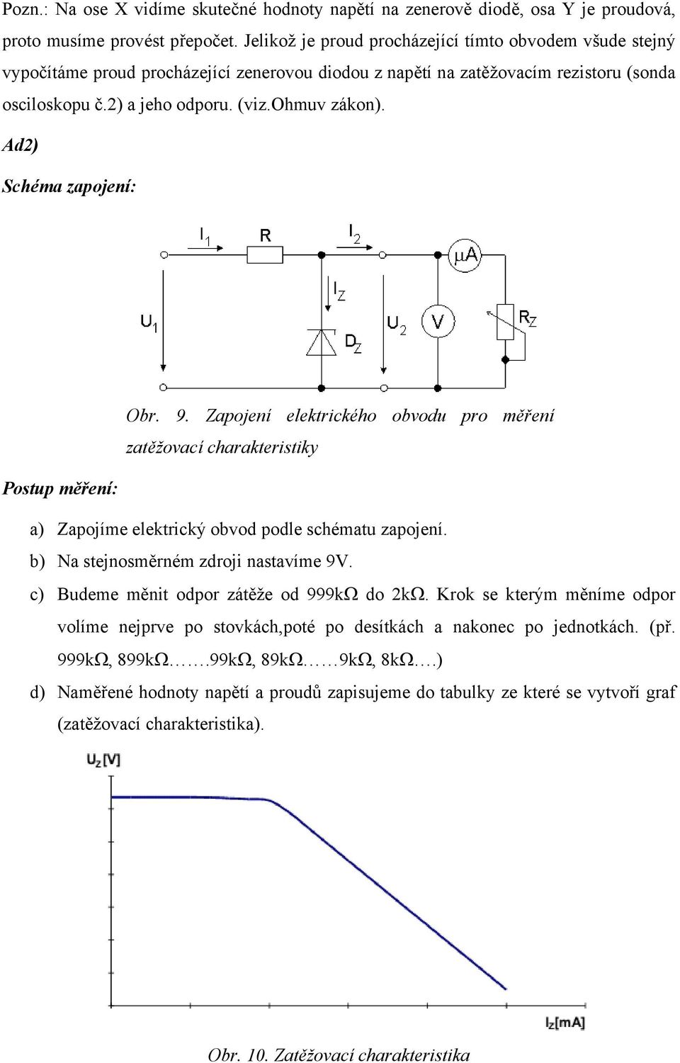 Ad2) Schéma zapojení: Obr. 9. Zapojení elektrického obvodu pro měření zatěžovací charakteristiky Postup měření: a) Zapojíme elektrický obvod podle schématu zapojení.