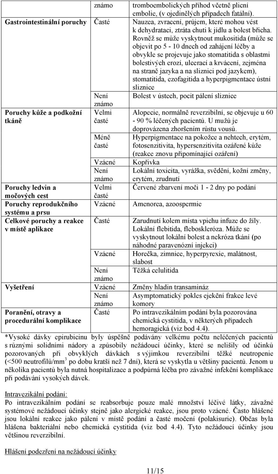 Rovněž se může vyskytnout mukositida (může se objevit po 5-10 dnech od zahájení léčby a obvykle se projevuje jako stomatitida s oblastmi bolestivých erozí, ulcerací a krvácení, zejména na straně