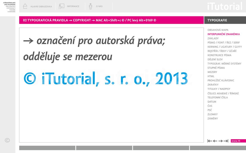 označení pro autorská práva; odděluje