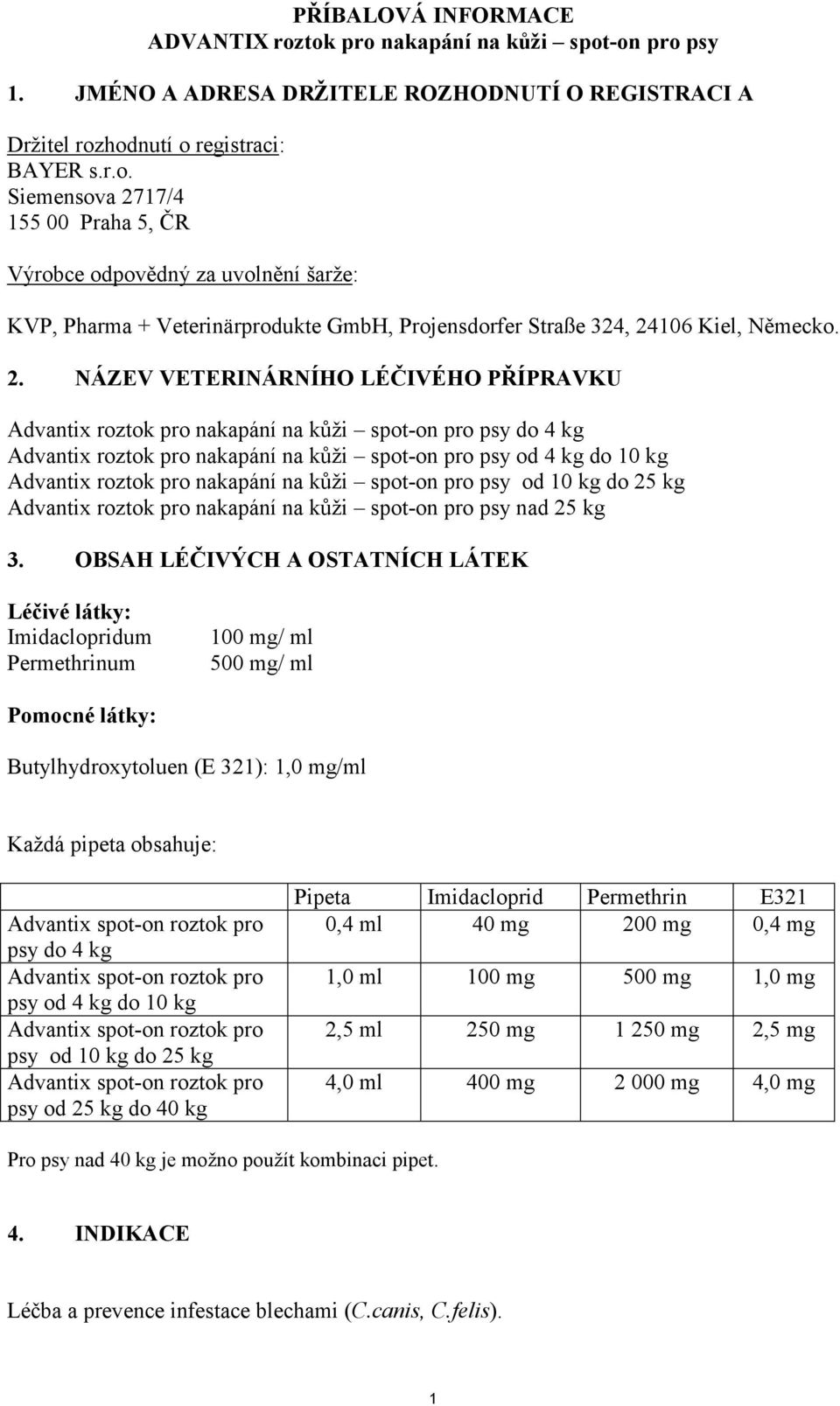 nakapání na kůži spot-on pro psy od 10 kg do 25 kg Advantix roztok pro nakapání na kůži spot-on pro psy nad 25 kg 3.