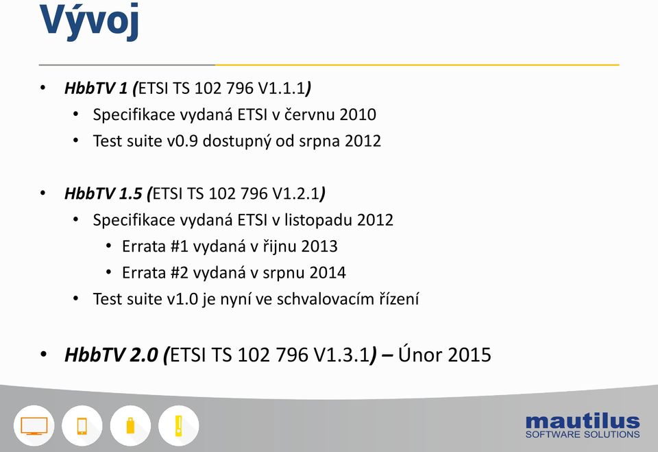 12 HbbTV 1.5 (ETSI TS 102 796 V1.2.1) Specifikace vydaná ETSI v listopadu 2012 Errata