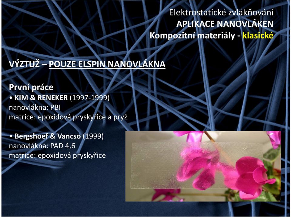 (1997-1999) nanovlákna: PBI matrice: epoxidová pryskyřice a pryž