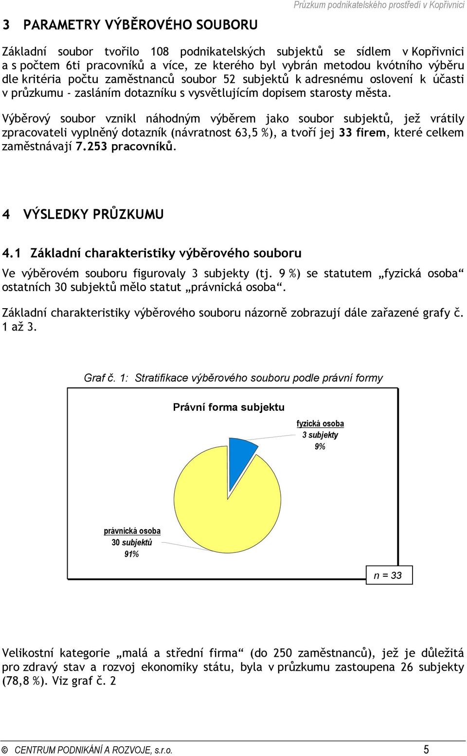 Výběrový soubor vznikl náhodným výběrem jako soubor subjektů, jež vrátily zpracovateli vyplněný dotazník (návratnost, %), a tvoří jej firem, které celkem zaměstnávají 7. pracovníků. VÝSLEDKY PRŮZKUMU.