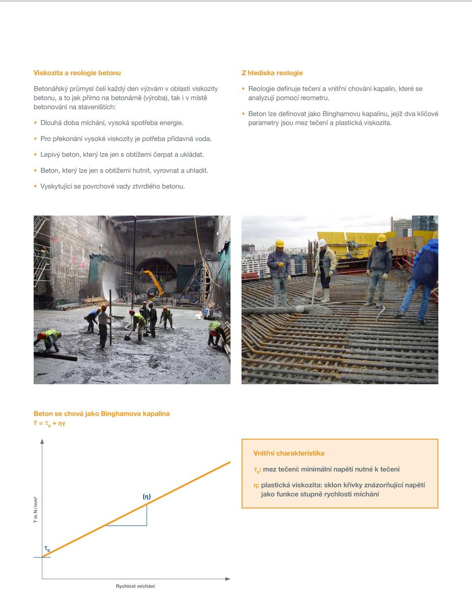 Beton lze definovat jako Binghamovu kapalinu, jejíž dva klíčové parametry jsou mez tečení a plastická viskozita. Pro překonání vysoké viskozity je potřeba přídavná voda.