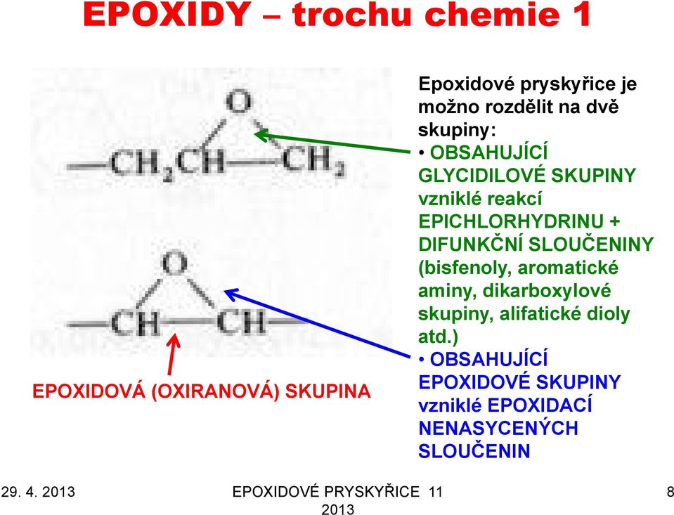SLOUČENINY (bisfenoly, aromatické aminy, dikarboxylové skupiny, alifatické dioly atd.