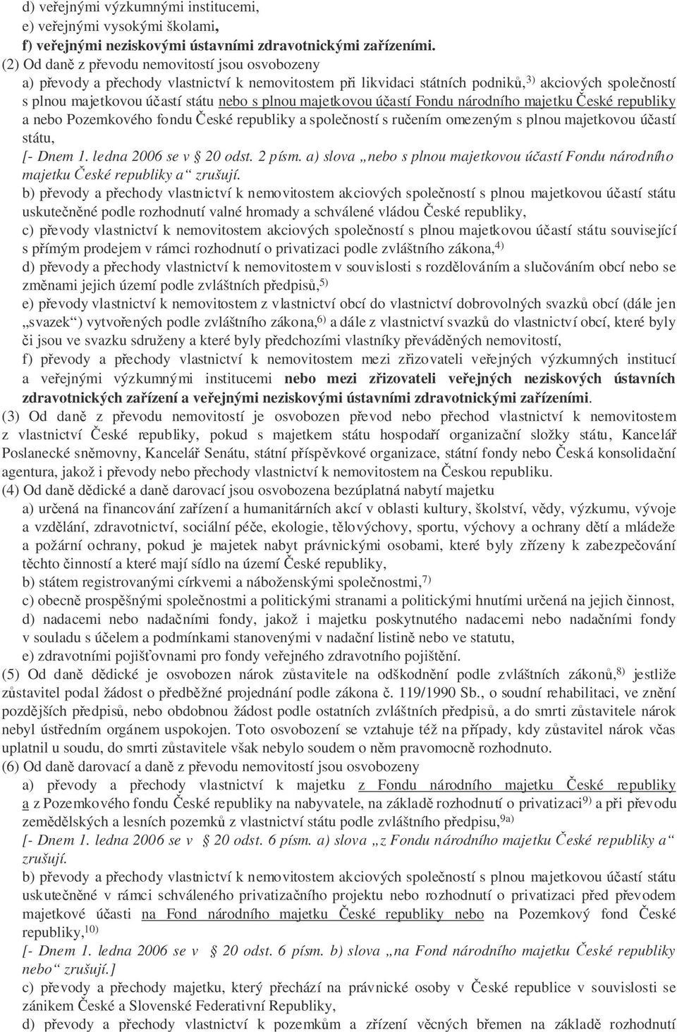 majetkovou úastí Fondu národního majetku eské republiky a nebo Pozemkového fondu eské republiky a spoleností s ruením omezeným s plnou majetkovou úastí státu, [- Dnem 1. ledna 2006 se v 20 odst.