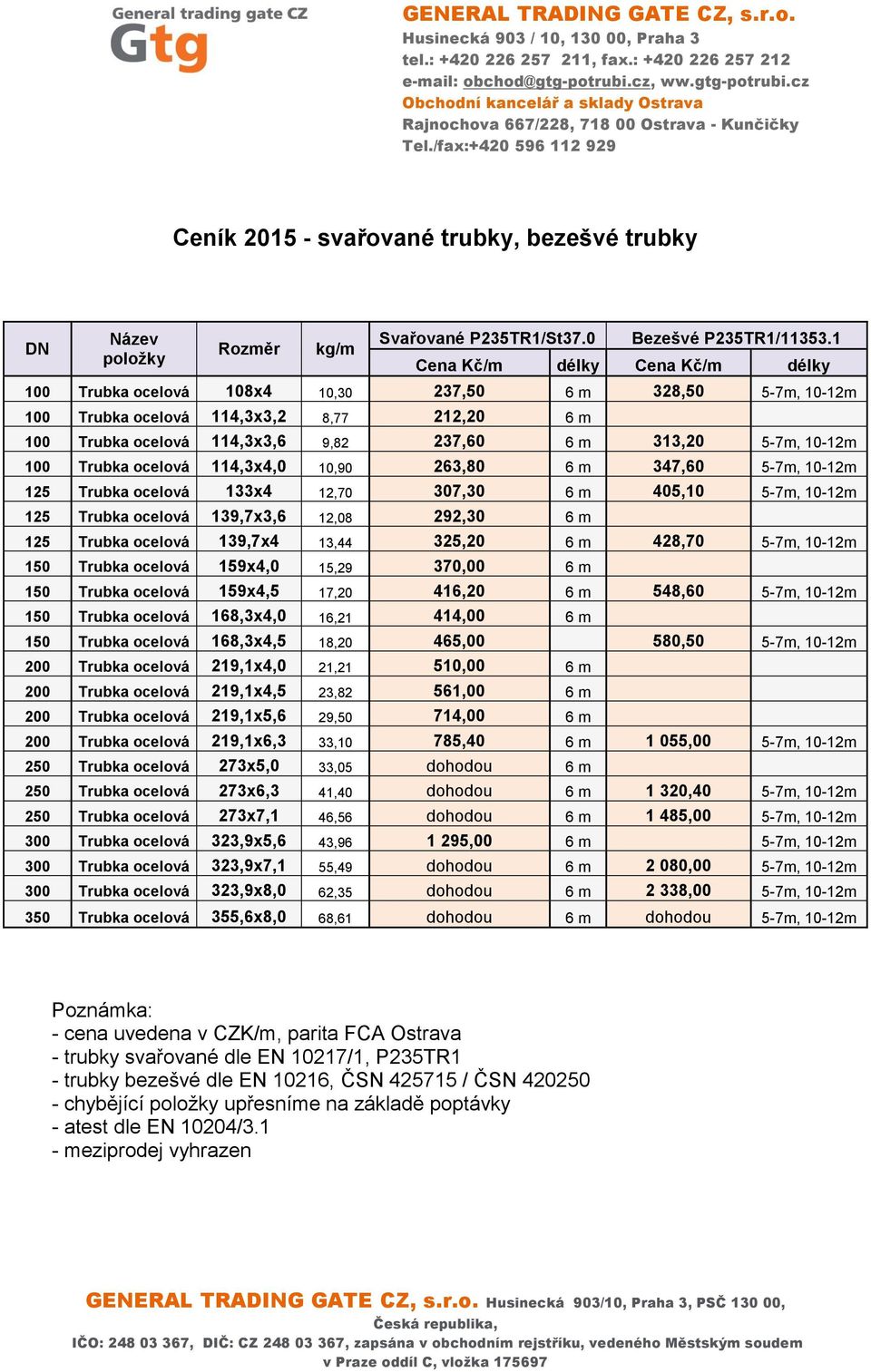 Ceník svařované trubky, bezešvé trubky - PDF Free Download
