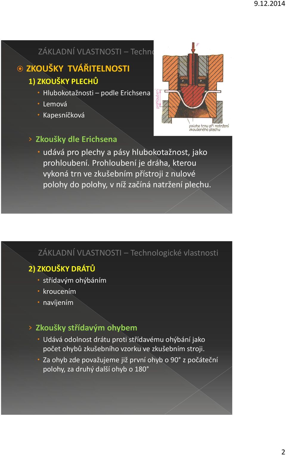 Prohloubení je dráha, kterou vykoná trn ve zkušebním přístroji z nulové polohy do polohy, v níž začíná natržení plechu.