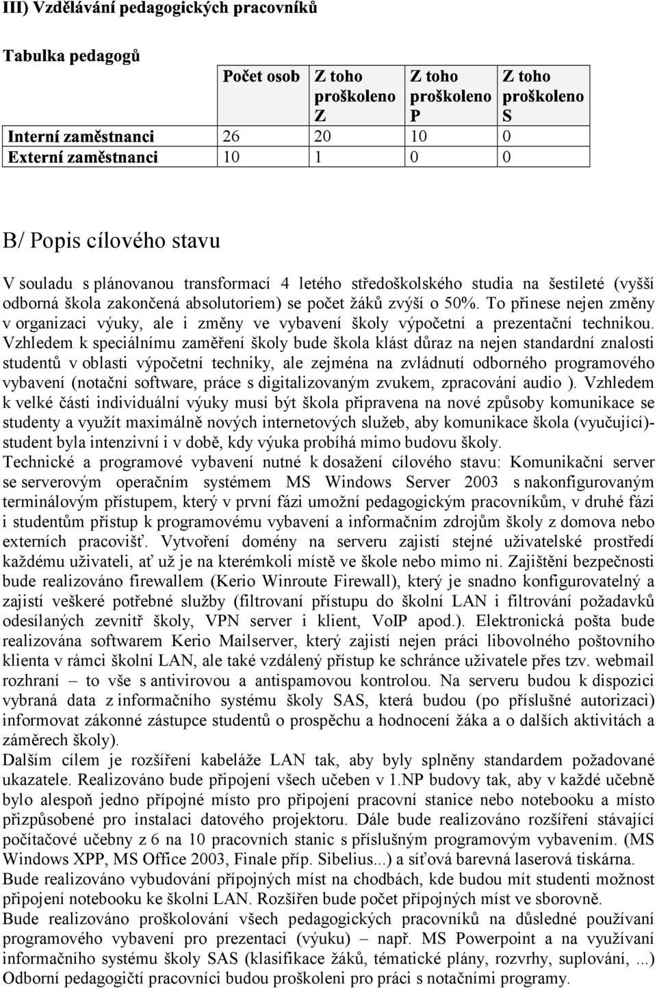 50%. To přinese nejen změny v organizaci výuky, ale i změny ve vybavení školy výpočetní a prezentační technikou.