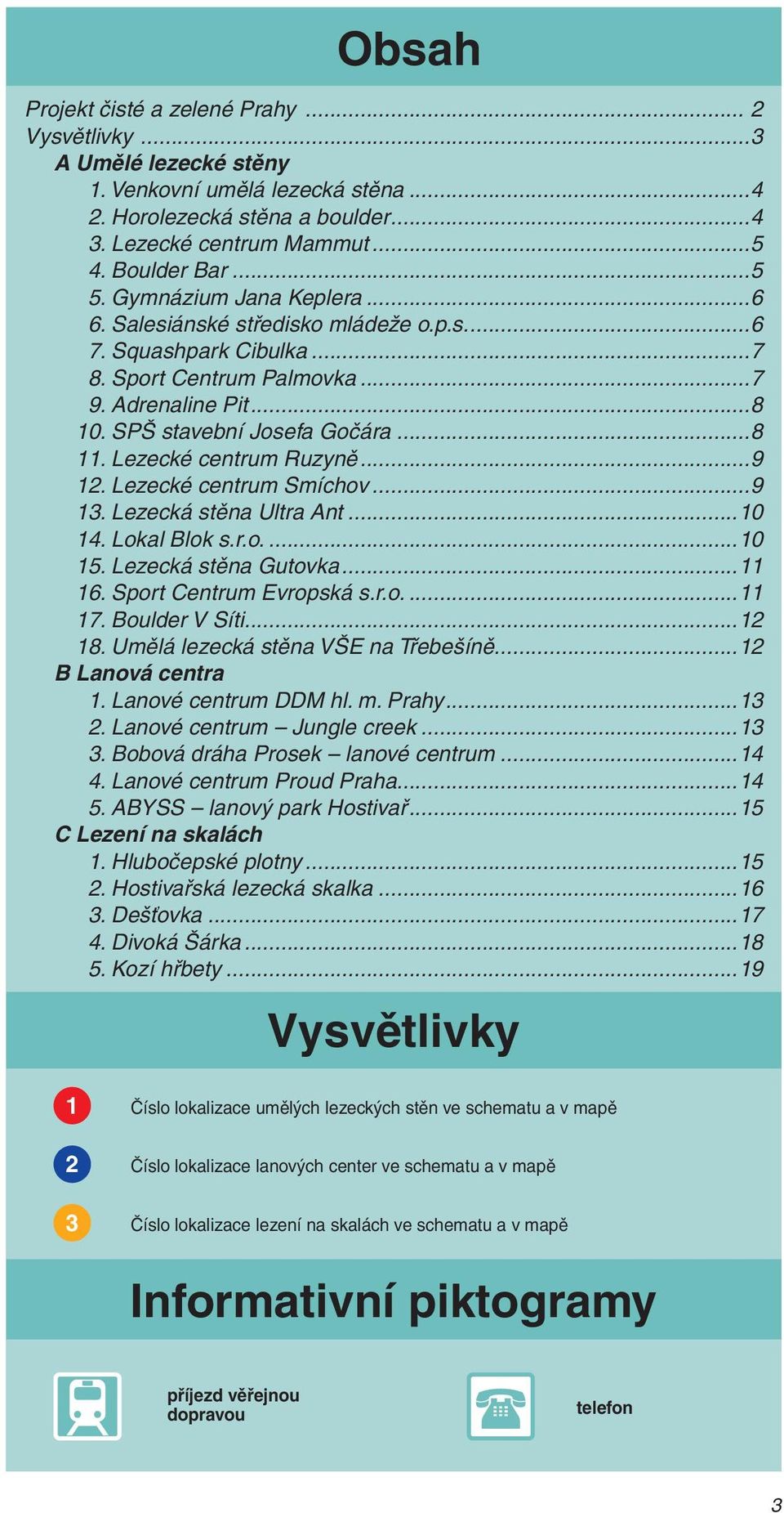 Lezecké centrum Ruzyně...9 12. Lezecké centrum Smíchov...9 13. Lezecká stěna Ultra Ant...10 14. Lokal Blok s.r.o....10 15. Lezecká stěna Gutovka...11 16. Sport Centrum Evropská s.r.o....11 17.