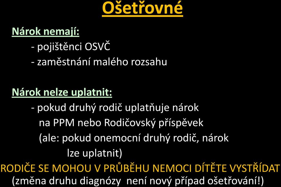 příspěvek (ale: pokud onemocní druhý rodič, nárok lze uplatnit) RODIČE SE