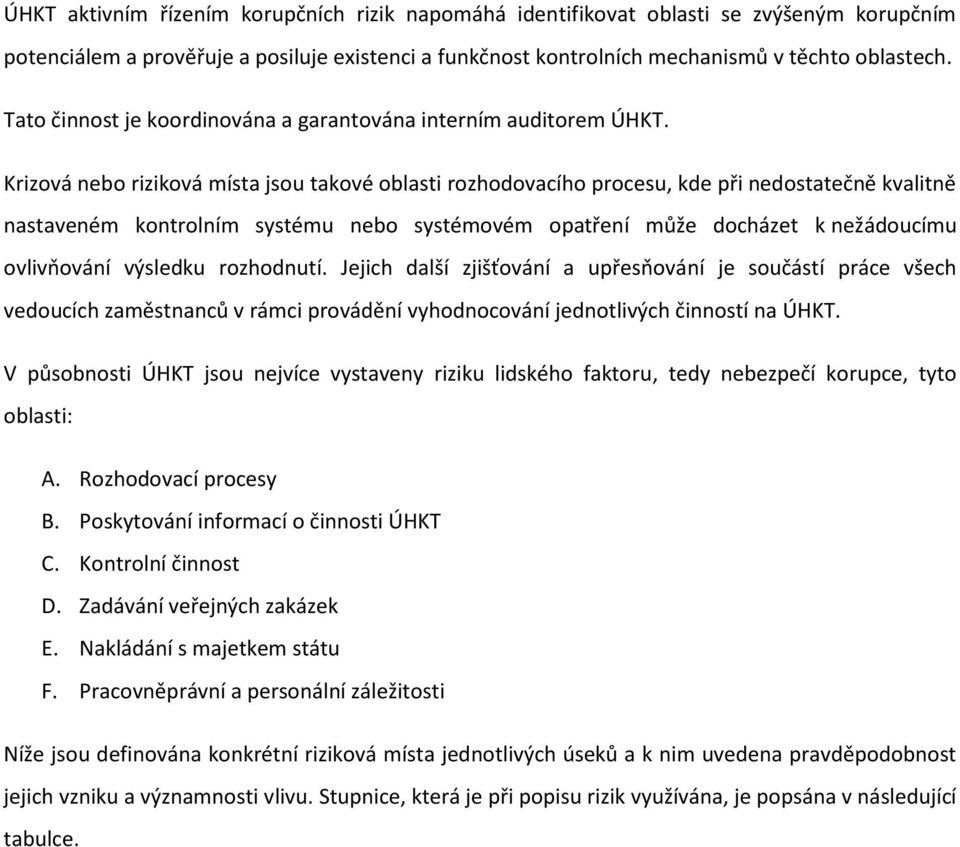 Krizová nebo riziková místa jsou takové oblasti rozhodovacího procesu, kde při nedostatečně kvalitně nastaveném kontrolním systému nebo systémovém opatření může docházet k nežádoucímu ovlivňování