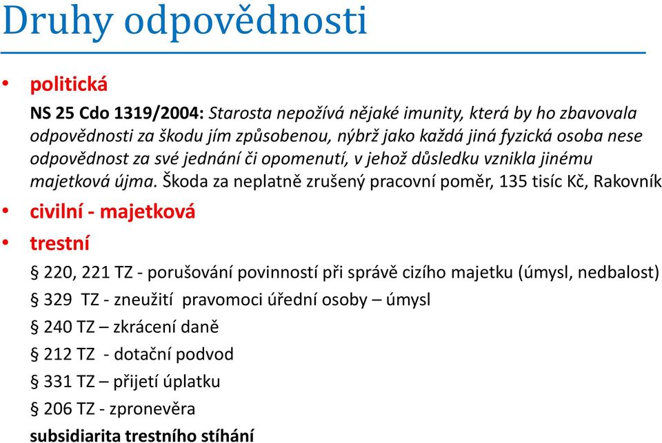 Škoda za neplatně zrušený pracovní poměr, 135 tisíc Kč, Rakovník civilní - majetková trestní 220, 221 TZ - porušování povinností při správě cizího