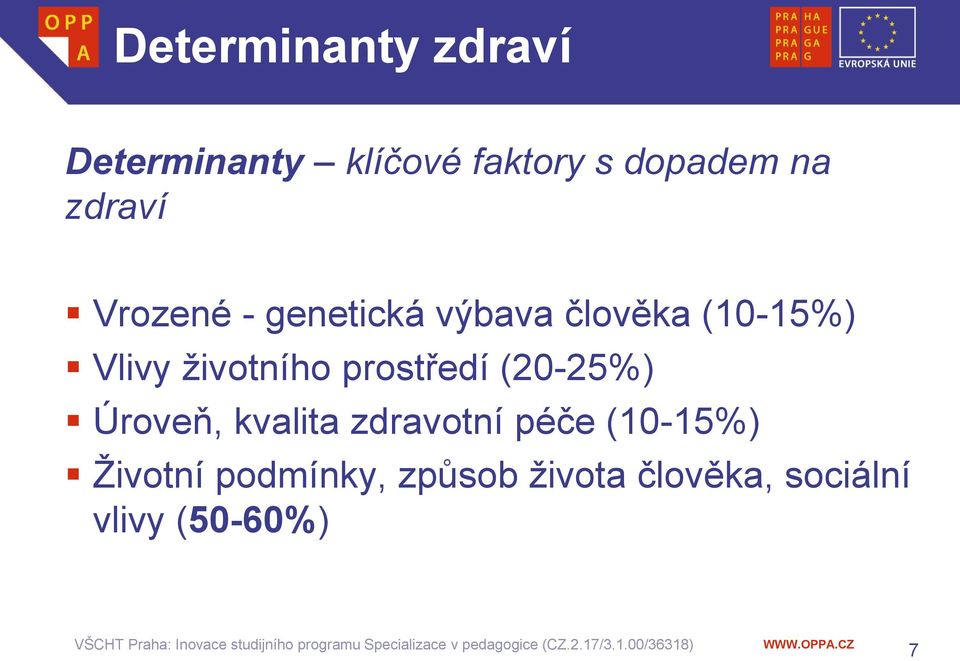 životního prostředí (20-25%) Úroveň, kvalita zdravotní péče