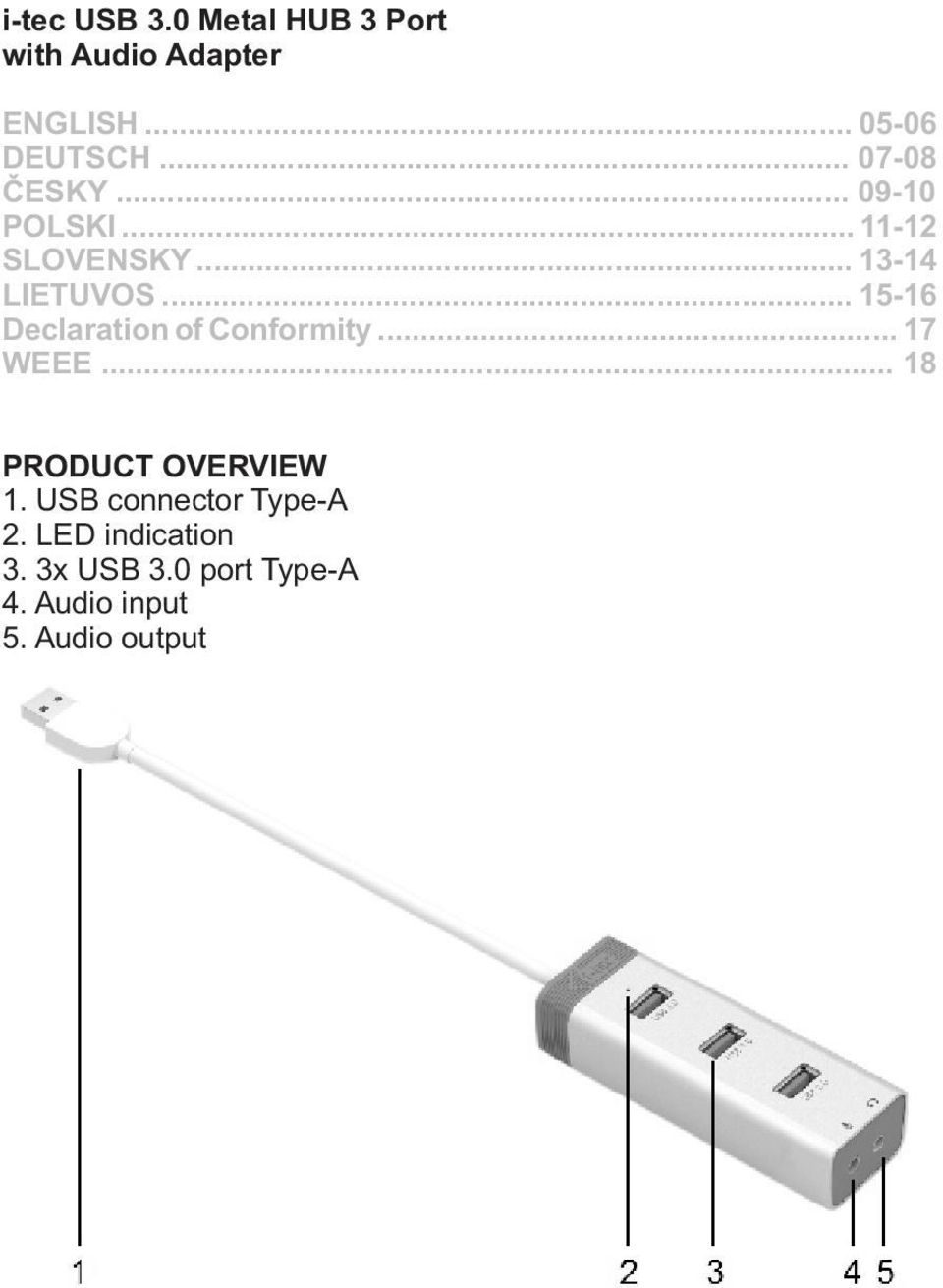 .. 15-16 Declaration of Conformity... 17 WEEE... 18 PRODUCT OVERVIEW 1.