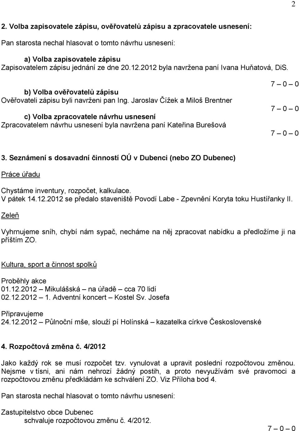Jaroslav Čížek a Miloš Brentner c) Volba zpracovatele návrhu usnesení Zpracovatelem návrhu usnesení byla navržena paní Kateřina Burešová 3.