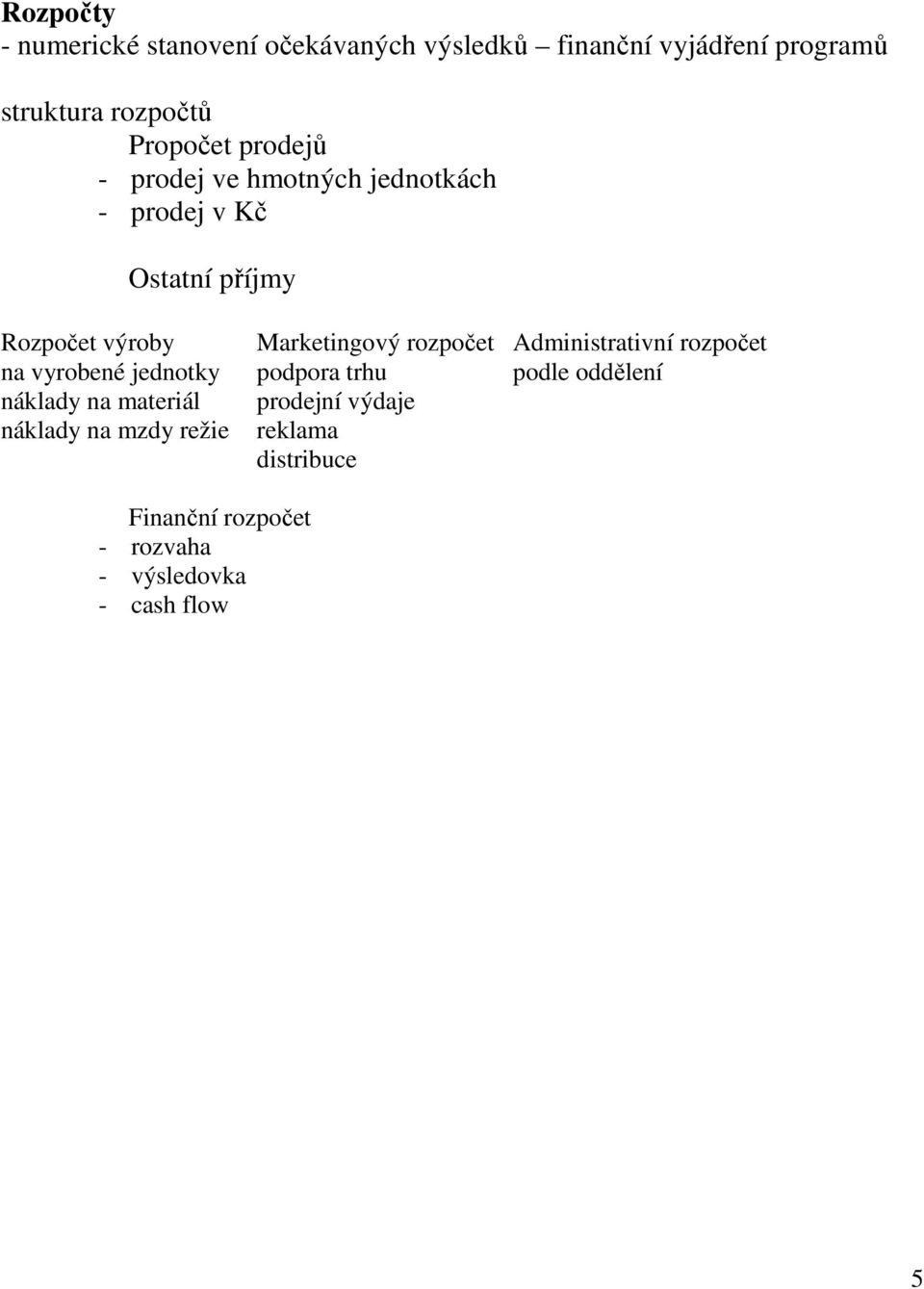 Marketingový rozpočet Administrativní rozpočet na vyrobené jednotky podpora trhu podle oddělení náklady