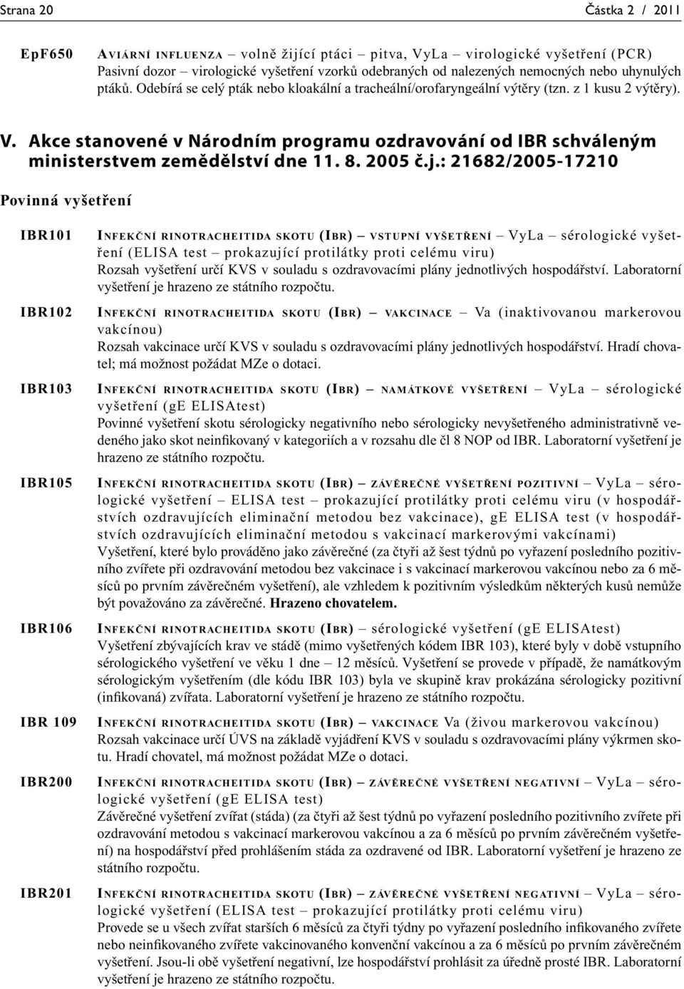 Akce stanovené v Národním programu ozdravování od IBR schváleným ministerstvem zemědělství dne 11. 8. 2005 č.j.