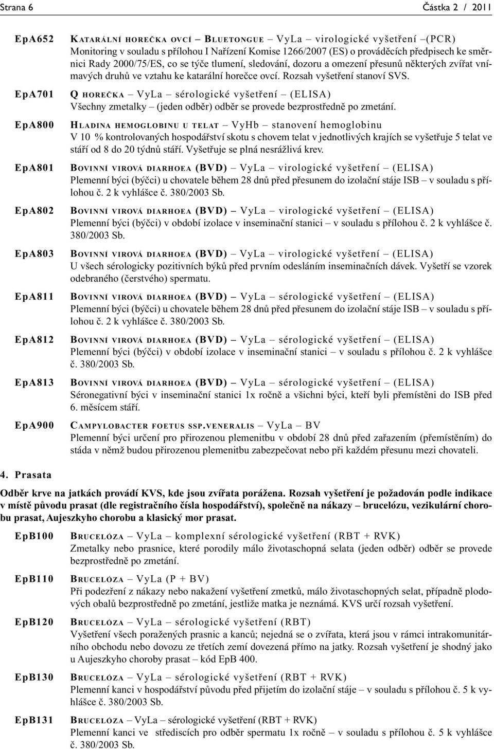 horečce ovcí. Rozsah vyšetření stanoví SVS. Q HOREČKA VyLa sérologické vyšetření (ELISA) Všechny zmetalky (jeden odběr) odběr se provede bezprostředně po zmetání.