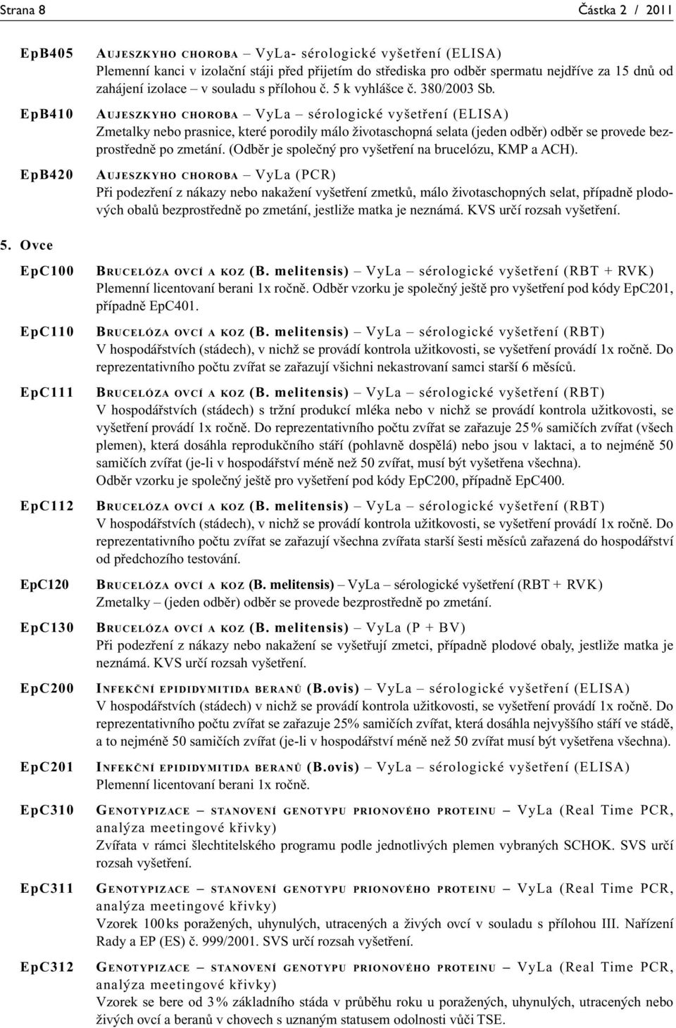 odběr spermatu nejdříve za 15 dnů od zahájení izolace v souladu s přílohou č. 5 k vyhlášce č. 380/2003 Sb.