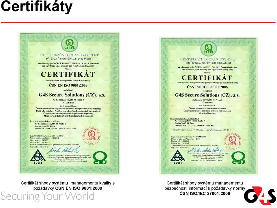 9001:2009 Certifikát shody systému managementu