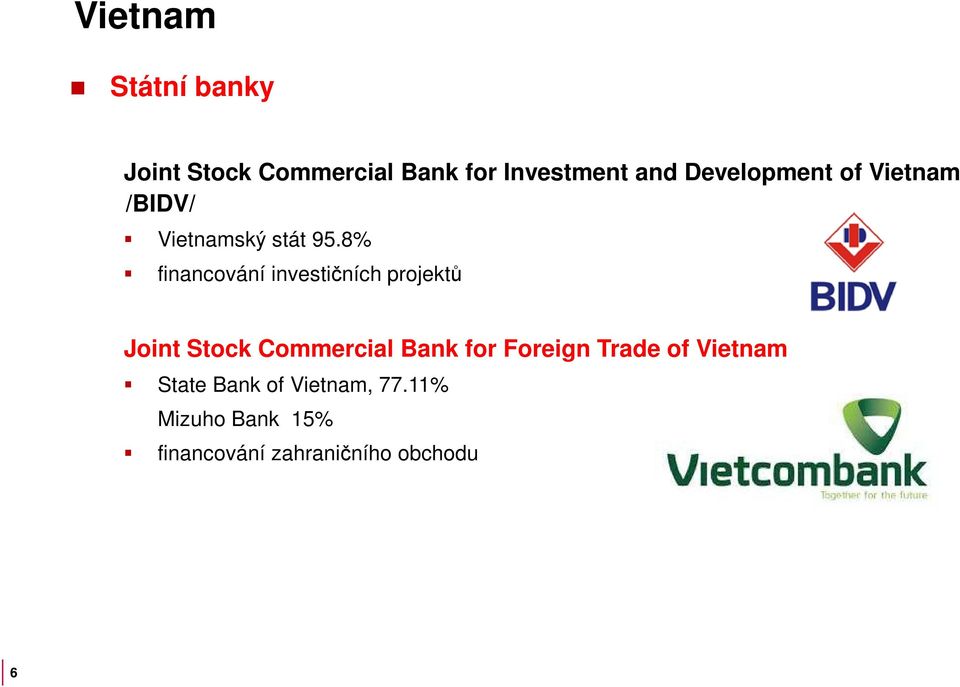 8% financování investičních projektů Joint Stock Commercial Bank for