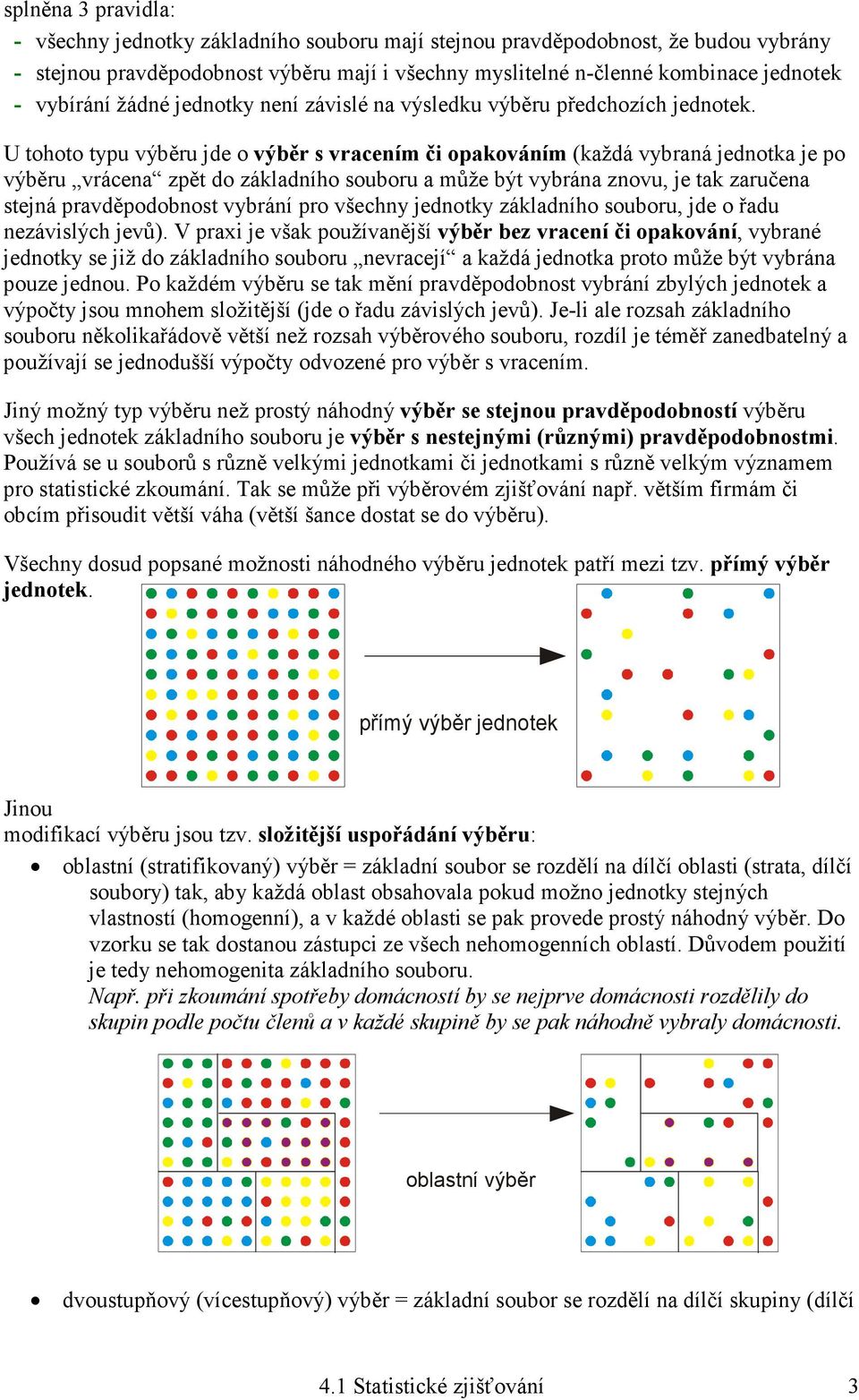 U tohoto typu výběru jde o výběr s vracením či opakováním (každá vybraná jednotka je po výběru vrácena zpět do základního souboru a může být vybrána znovu, je tak zaručena stejná pravděpodobnost