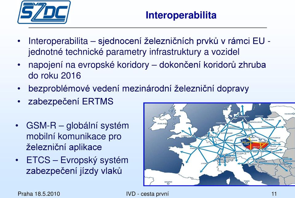 bezproblémové vedení mezinárodní železniční dopravy zabezpečení ERTMS GSM-R globální systém mobilní