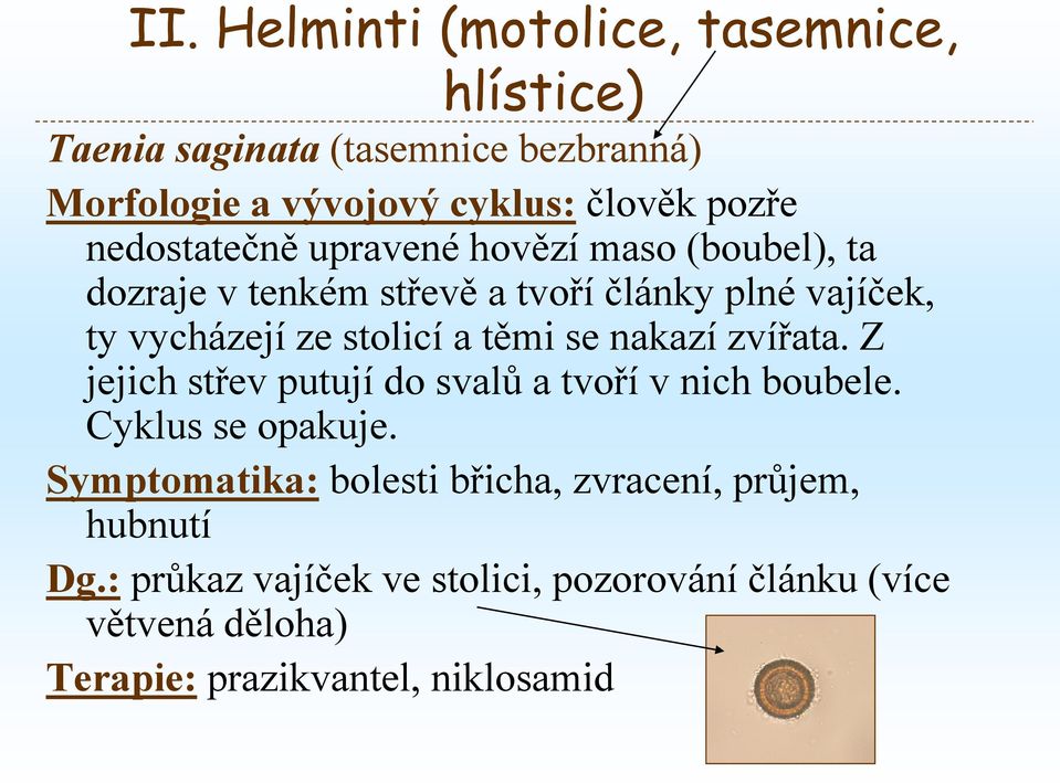 těmi se nakazí zvířata. Z jejich střev putují do svalů a tvoří v nich boubele. Cyklus se opakuje.