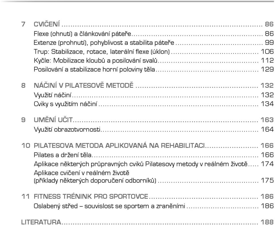 .. 134 9 UMĚNÍ UČIT... 163 Využití obrazotvornosti... 164 10 PILATESOVA METODA APLIKOVANÁ NA REHABILITACI... 166 Pilates a držení těla.