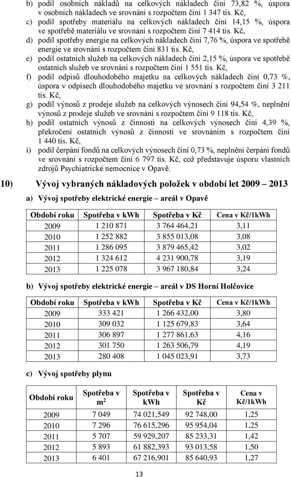 Kč, d) podíl spotřeby energie na celkových nákladech činí 7,76 %, úspora ve spotřebě energie ve srovnání s rozpočtem činí 831 tis.