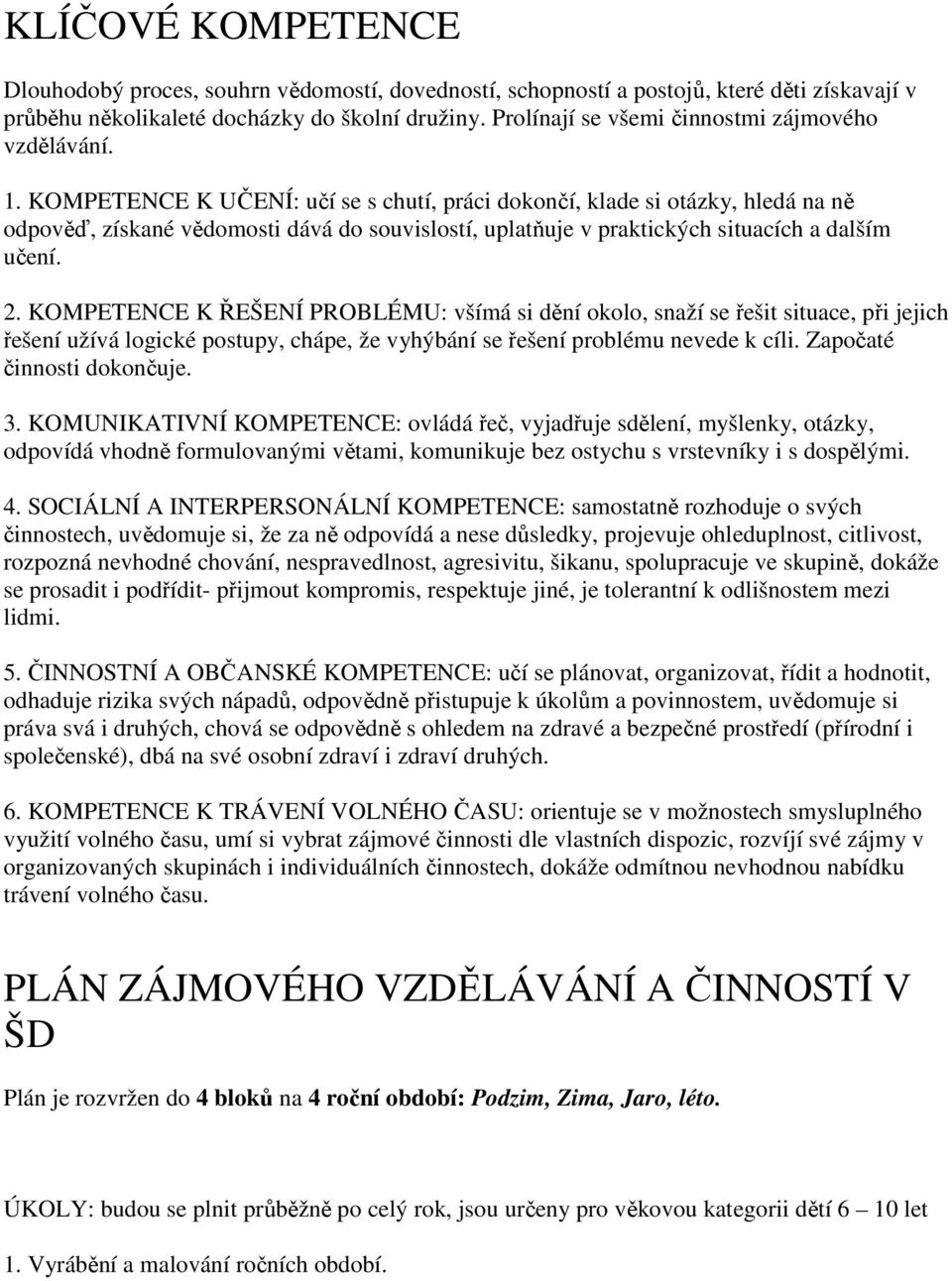 KOMPETENCE K UČENÍ: učí se s chutí, práci dokončí, klade si otázky, hledá na ně odpověď, získané vědomosti dává do souvislostí, uplatňuje v praktických situacích a dalším učení. 2.