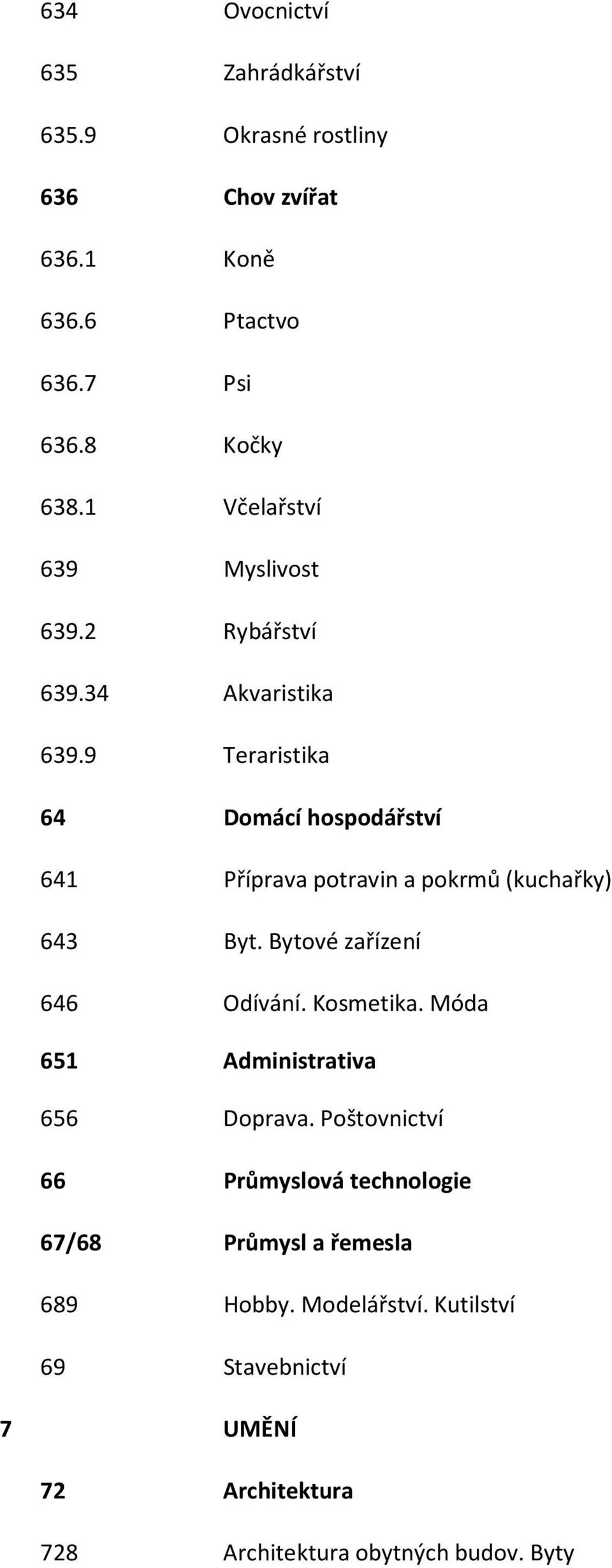 9 Teraristika 64 Domácí hospodářství 641 Příprava potravin a pokrmů (kuchařky) 643 Byt. Bytové zařízení 646 Odívání. Kosmetika.