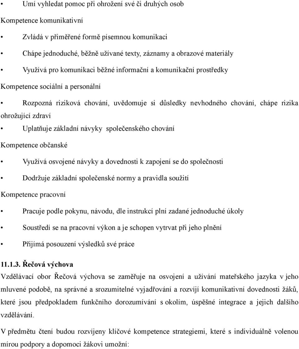 základní návyky společenského chování Kompetence občanské Využívá osvojené návyky a dovednosti k zapojení se do společnosti Dodržuje základní společenské normy a pravidla soužití Kompetence pracovní
