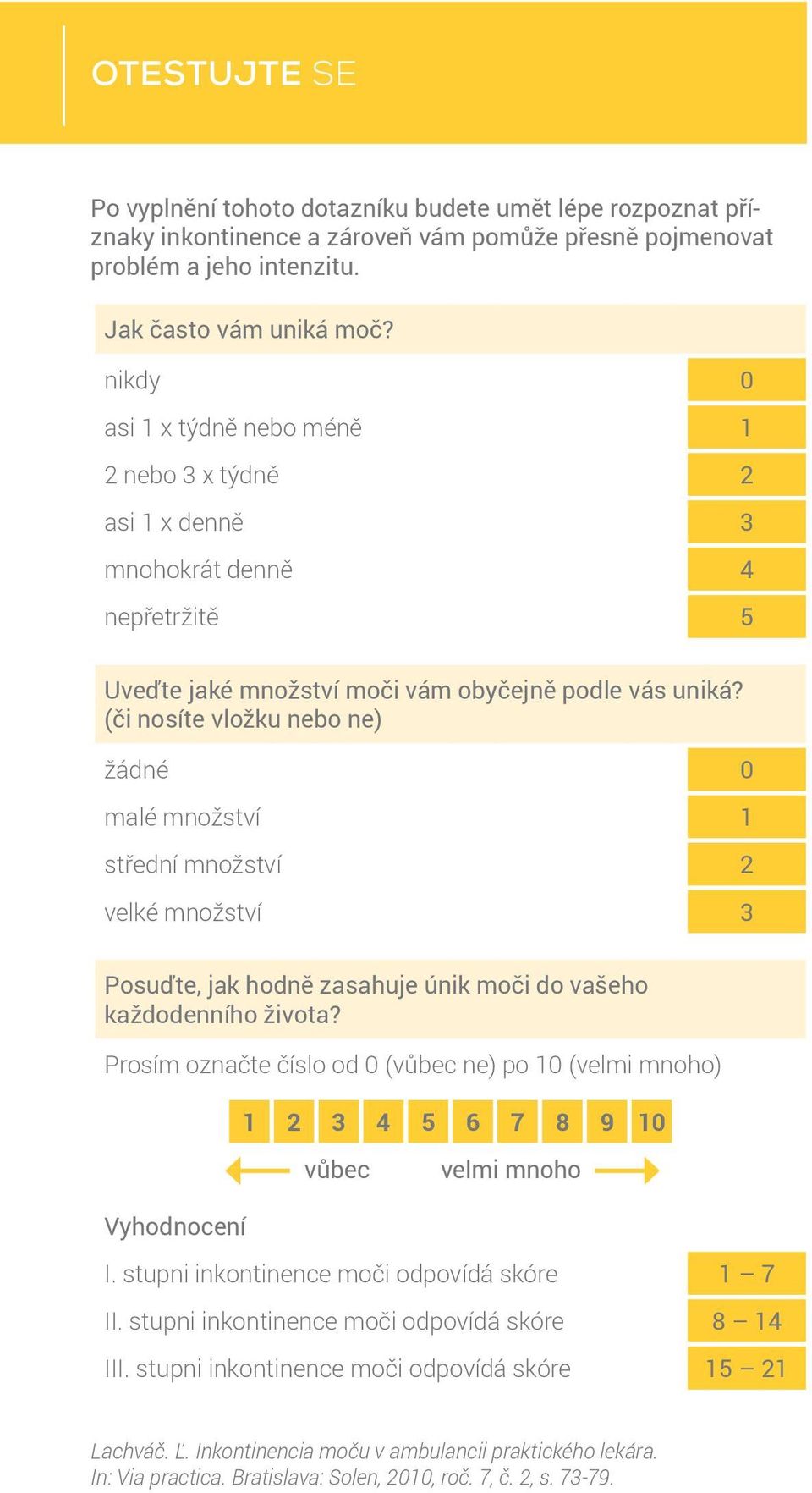 (či nosíte vložku nebo ne) žádné 0 malé množství 1 střední množství 2 velké množství 3 Posuďte, jak hodně zasahuje únik moči do vašeho každodenního života?