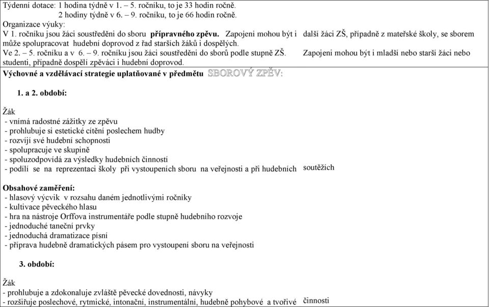 ročníku jsou žáci soustředěni do sborů podle stupně ZŠ. studenti, případně dospělí zpěváci i hudební doprovod.