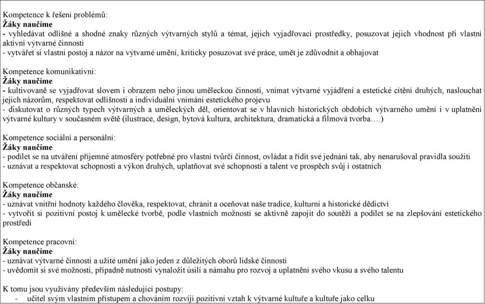 i obrazem nebo jinou uměleckou činností, vnímat výtvarné vyjádření a estetické cítění druhých, naslouchat jejich názorům, respektovat odlišnosti a individuální vnímání estetického projevu -