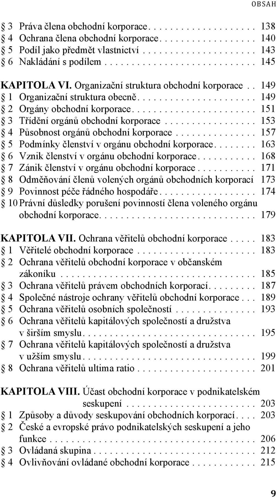 .. 157 5 Podmínky členství v orgánu obchodní korporace... 163 6 Vznik členství v orgánu obchodní korporace... 168 7 Zánik členství v orgánu obchodní korporace.