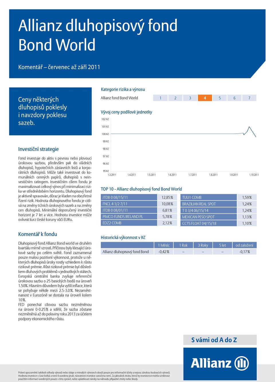 Může také investovat do komunálních cenných papírů, dluhopisů s neinvestičním ratingem. Investičním cílem fondu je maximalizovat celkový výnos při minimalizaci rizika ve střednědobém horizontu.