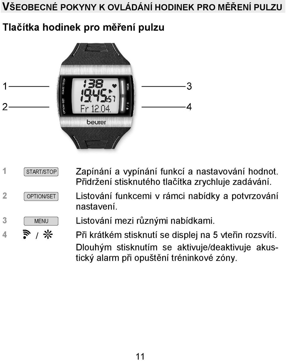 2 Listování funkcemi v rámci nabídky a potvrzování nastavení. 3 MENU Listování mezi různými nabídkami.