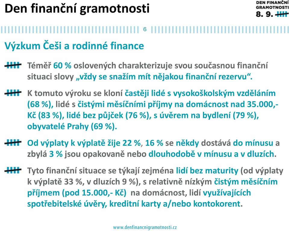 000,- Kč (83 %), lidé bez půjček (76 %), s úvěrem na bydlení (79 %), obyvatelé Prahy (69 %).