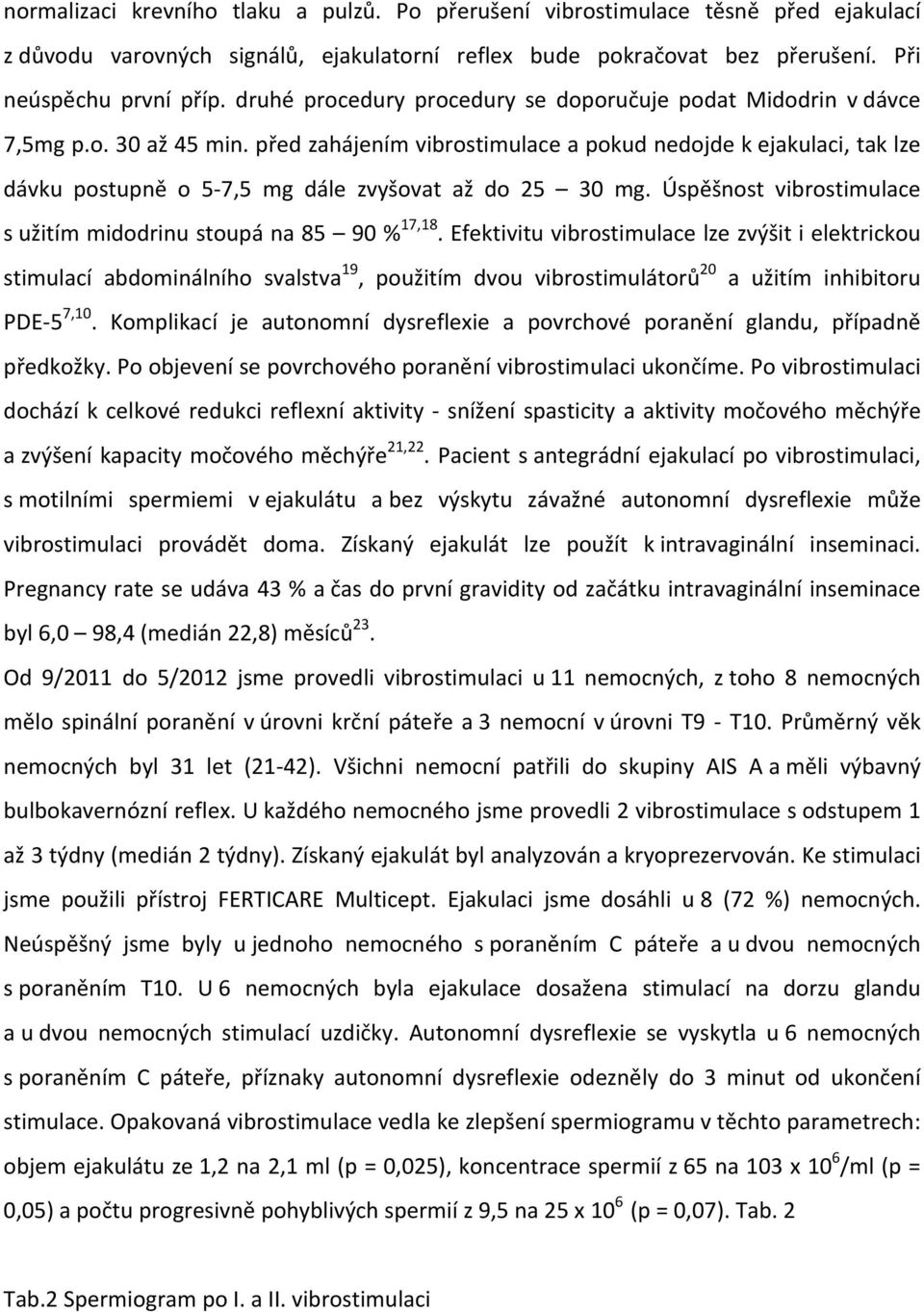 před zahájením vibrostimulace a pokud nedojde k ejakulaci, tak lze dávku postupně o 5 7,5 mg dále zvyšovat až do 25 30 mg. Úspěšnost vibrostimulace s užitím midodrinu stoupá na 85 90 % 17,18.