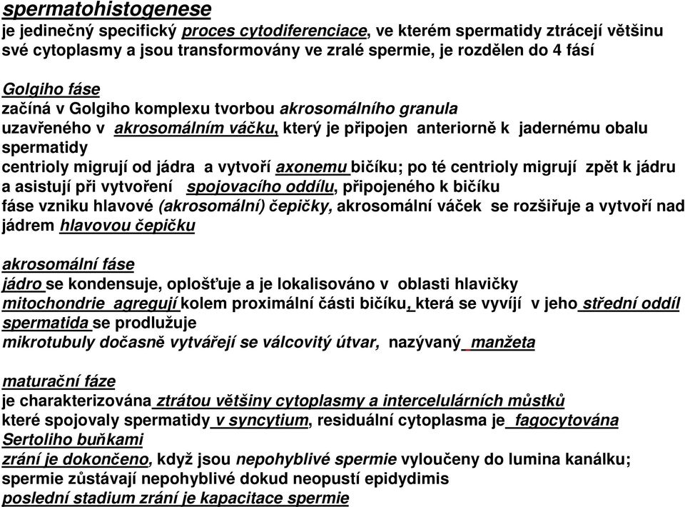 po té centrioly migrují zpět k jádru a asistují při vytvoření spojovacího oddílu, připojeného k bičíku fáse vzniku hlavové (akrosomální) čepičky, akrosomální váček se rozšiřuje a vytvoří nad jádrem