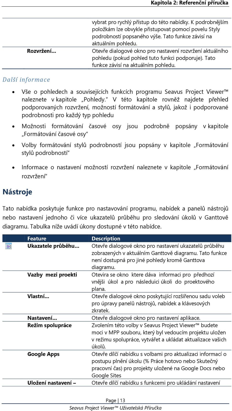 Další informace Vše o pohledech a souvisejících funkcích programu Seavus Project Viewer naleznete v kapitole Pohledy.