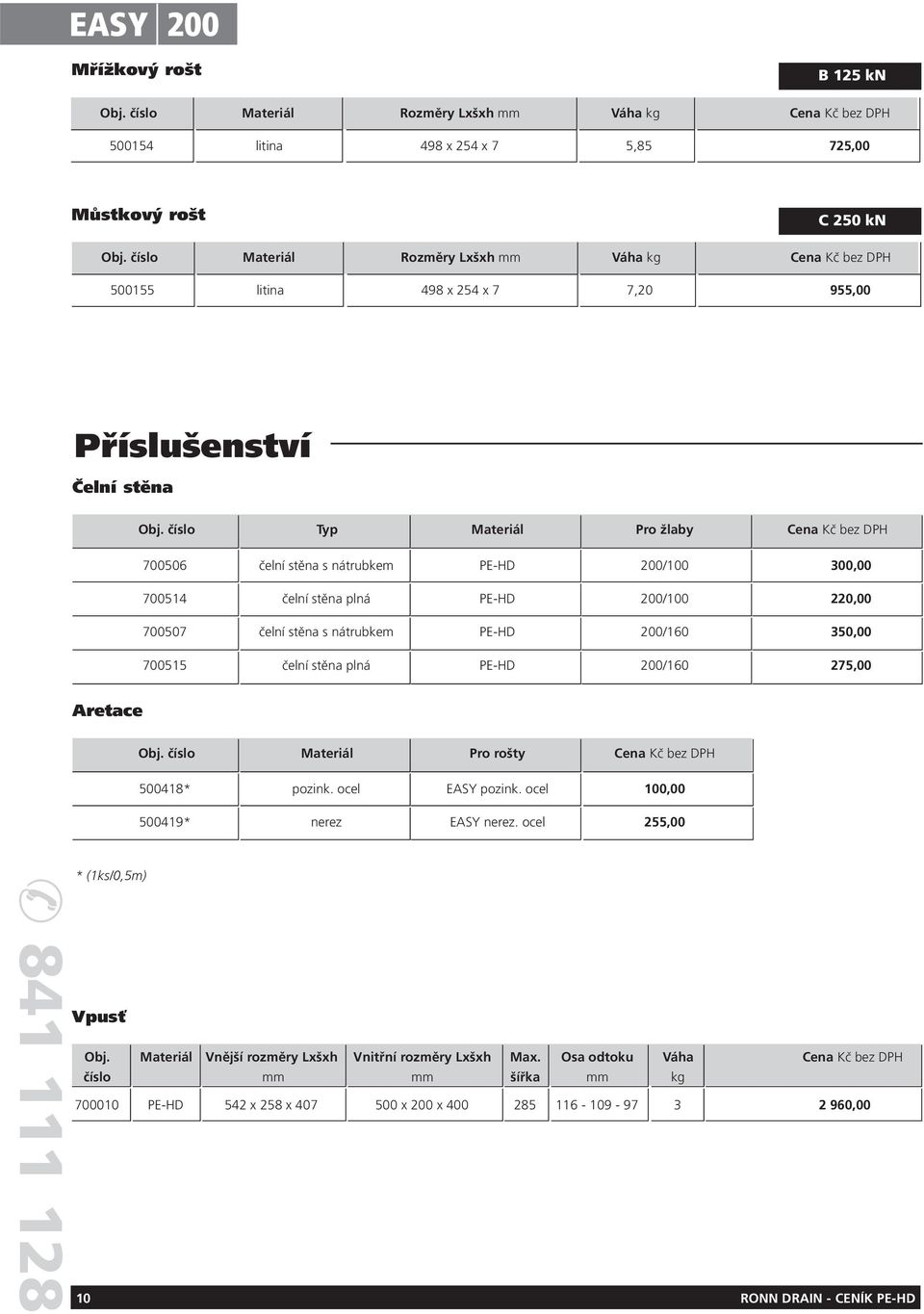 350,00 700515 čelní stěna plná PE-HD 200/160 275,00 Aretace Obj. číslo Materiál Pro rošty Cena Kč bez DPH 500418* pozink. ocel EASY pozink. ocel 100,00 500419* nerez EASY nerez.