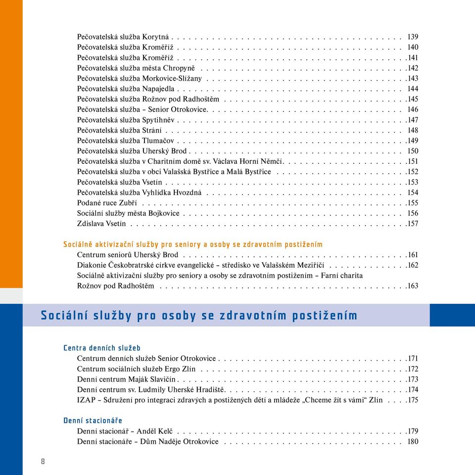 ...................................... 144 Pečovatelská služba Rožnov pod Radhoštěm................................145 Pečovatelská služba Senior Otrokovice.................................. 146 Pečovatelská služba Spytihněv.